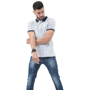 Mens Half Sleeve Cotton Striped Polo T-Shirt for Mens